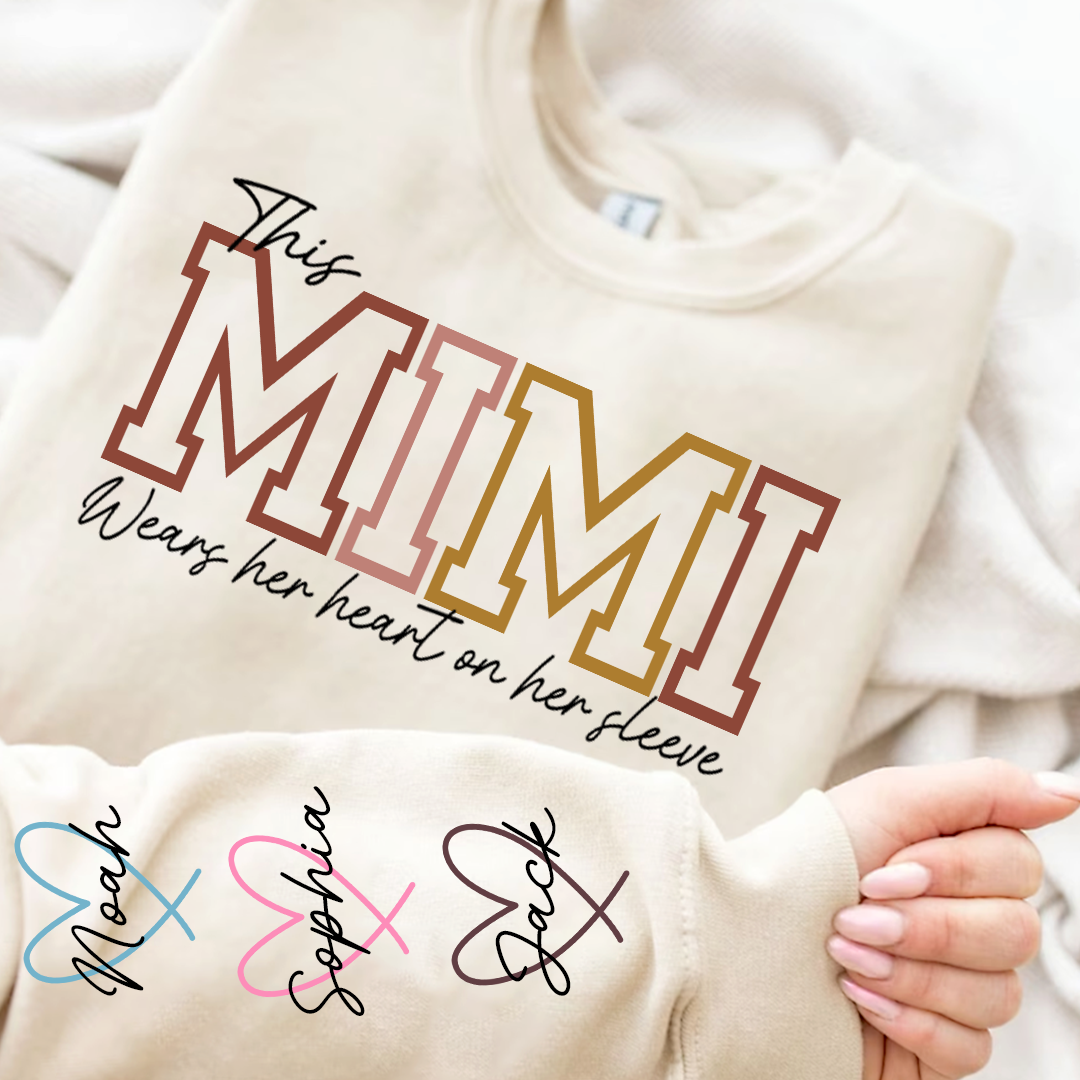 Personalized Mimi With Grandkids Heart Sweatshirt, Custom Nickname And Grandkids Name Hoodie