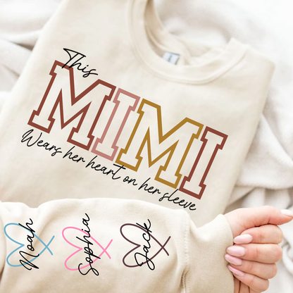 Personalized Mimi With Grandkids Heart Sweatshirt, Custom Nickname And Grandkids Name Hoodie