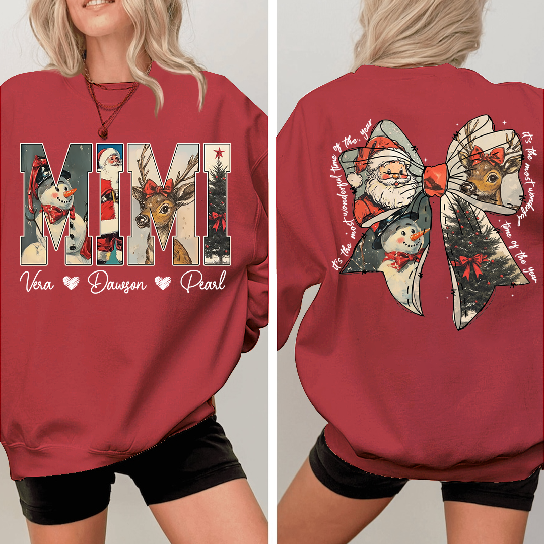 Mimi Holiday Sweatshirt, Personalized Christmas Outfit for Grandma And Kids