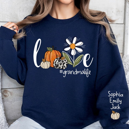 Autumn Love Sweatshirt with Custom Names for Grandma and Grandkids