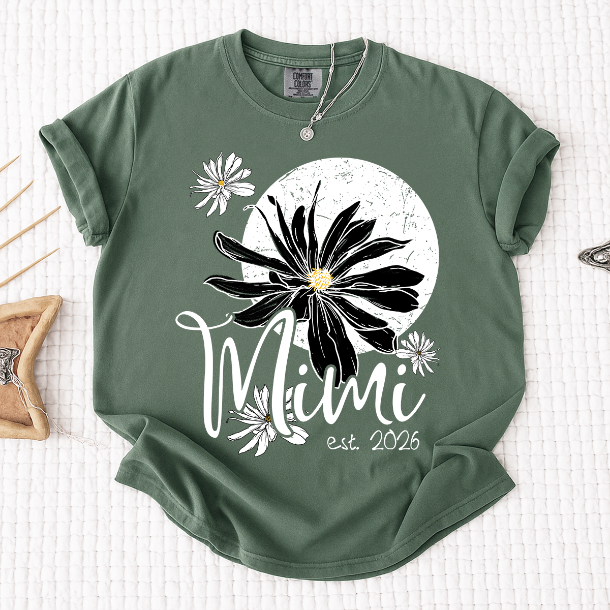 Comfort Colors® Mimi Shirt with Daisy Flower Design, Custom EST, Perfect Gift for Grandmother