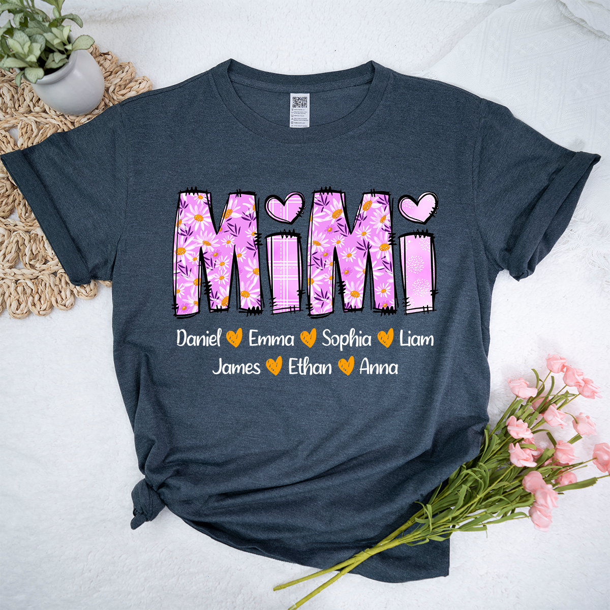 Personalized Mimi Daisy Shirt, Custom Nickname and Grandkids' Names T-Shirt