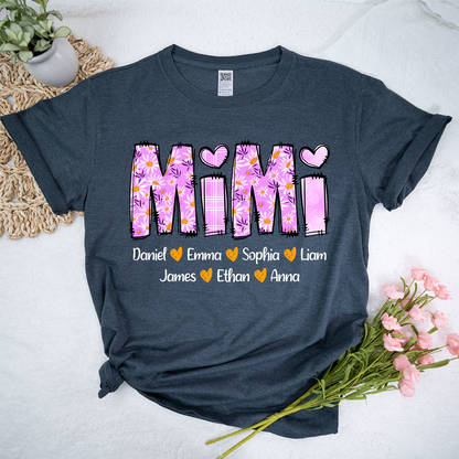 Personalized Mimi Daisy Shirt, Custom Nickname and Grandkids' Names T-Shirt