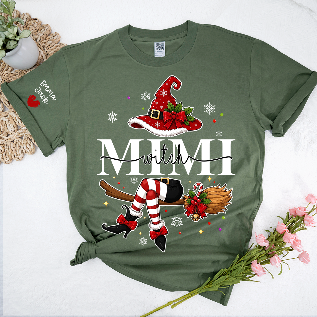 Mimi Christmas Shirt for Women, Cute Holiday Santa Witch Design Tee, Personalized Grandma Family Gift T Shirt