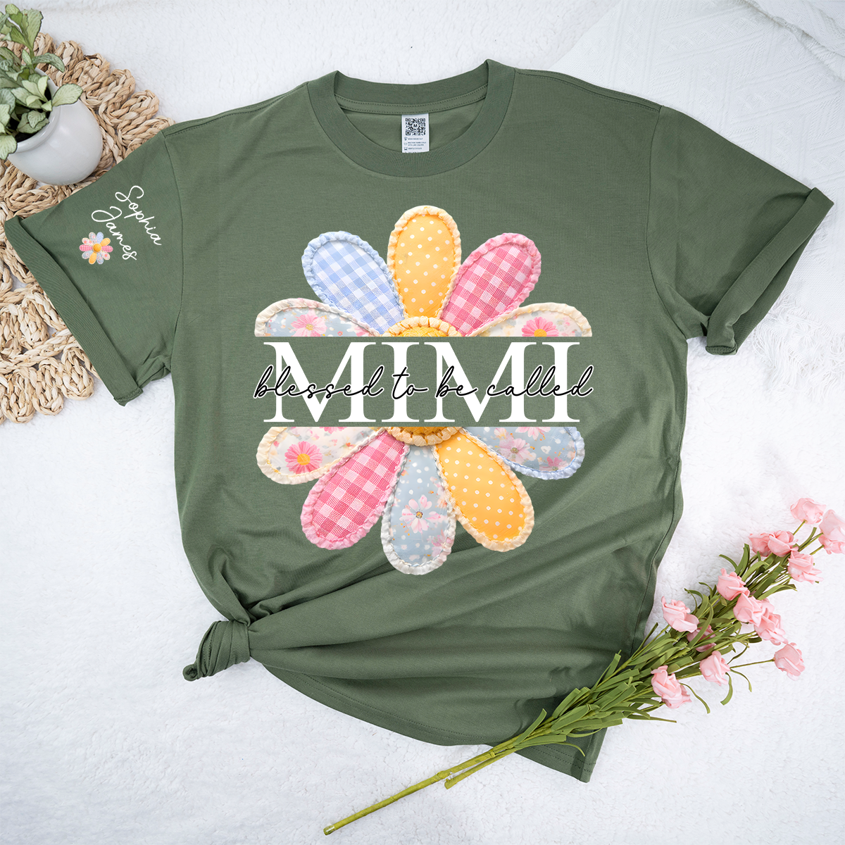 Blessed To Be Called Mimi Floral T Shirt, Personalized Grandma Shirt with Kids' Names
