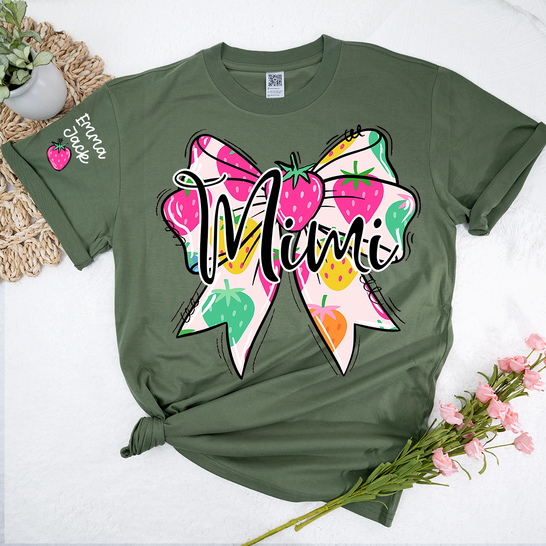 Funny Mimi Shirt, Strawberry Coquette Bow Graphic Tee, Grandma T Shirt for Women, Cute Gift for Mimi from Family