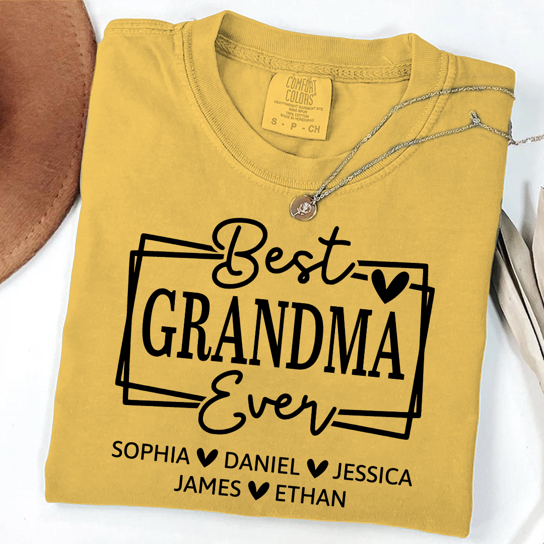 Comfort Colors Best Grandma Ever Personalized T Shirt with Heart Icons, Custom Family Gift Shirt for Grandma