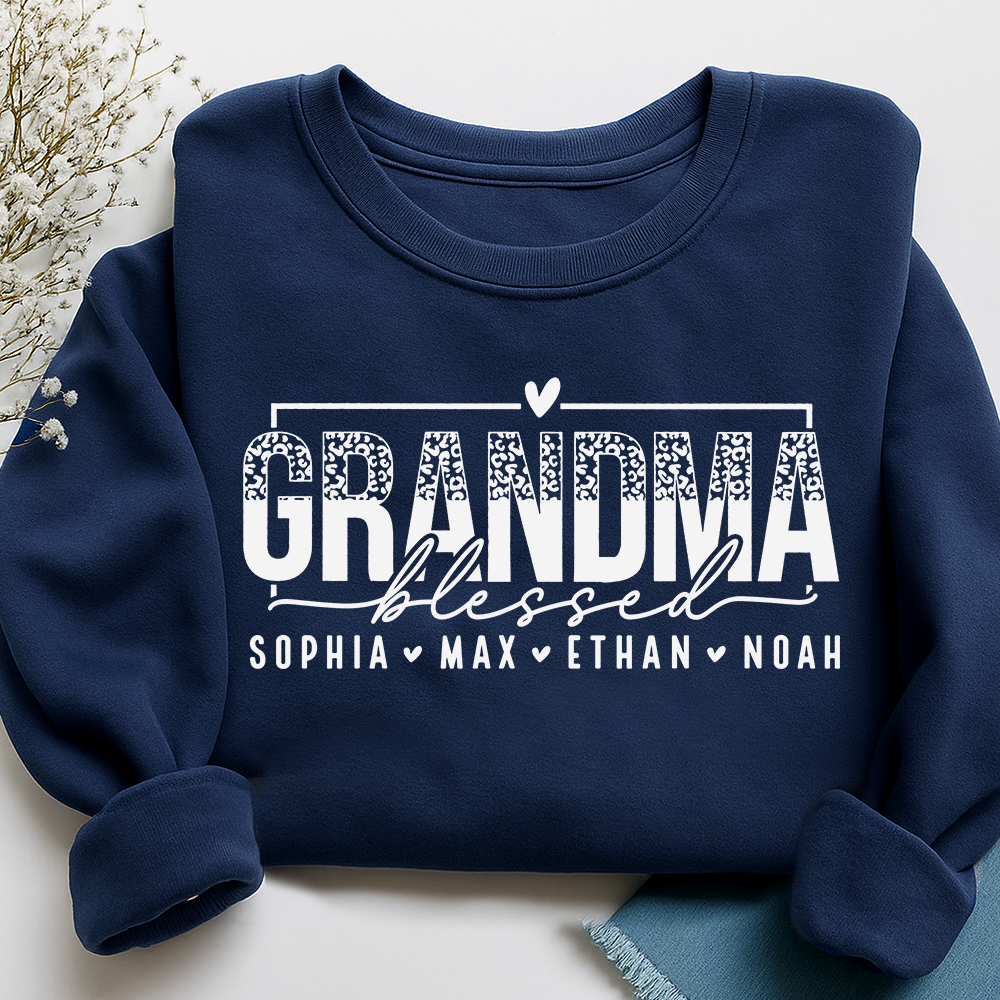 Personalized Blessed Grandma Heart Sweatshirt, Gift for Grandma and Kids