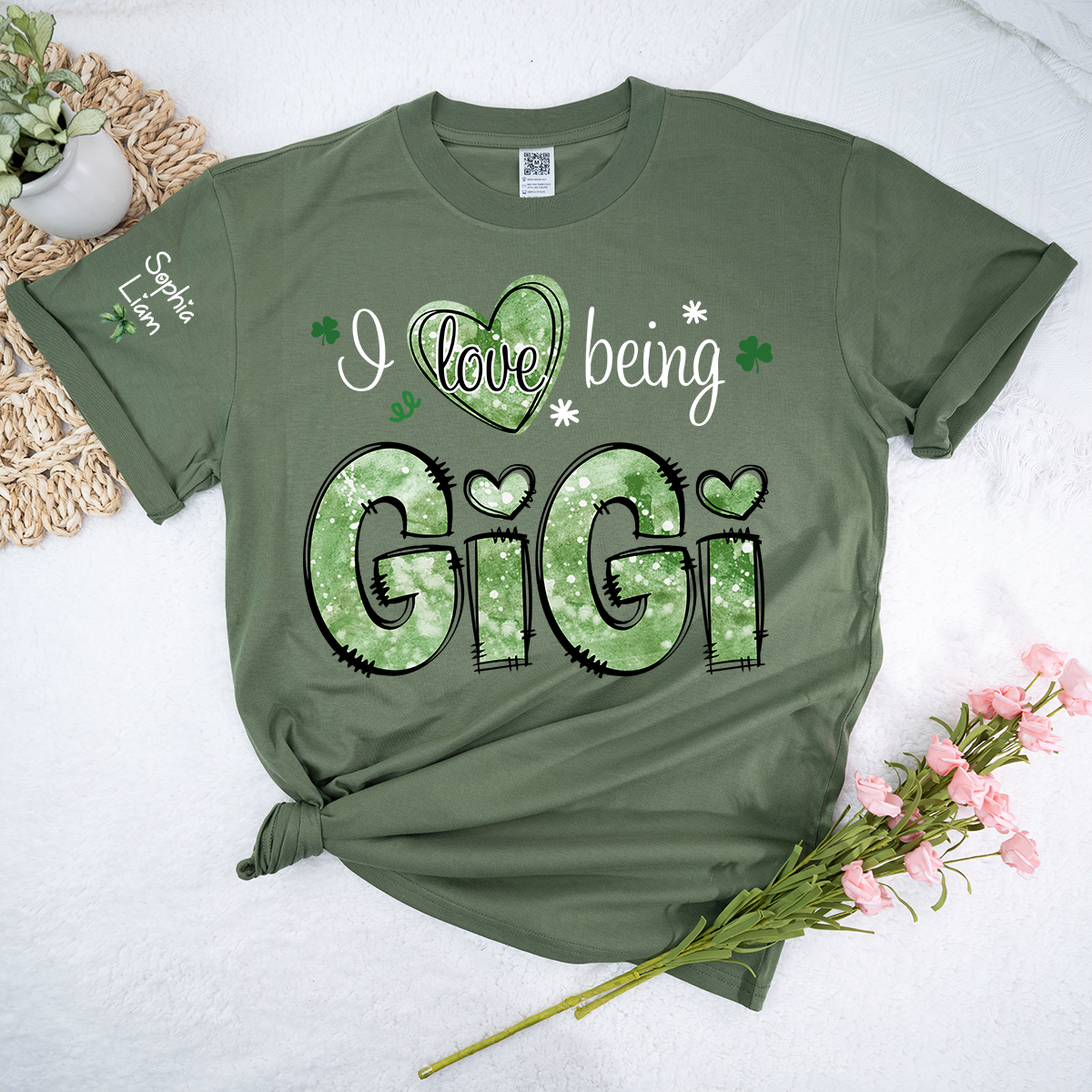 I Love Being Gigi Grandma Shirt, St Patrick’s Day Clover Tee, Personalized Gigi Family Shirt with Names