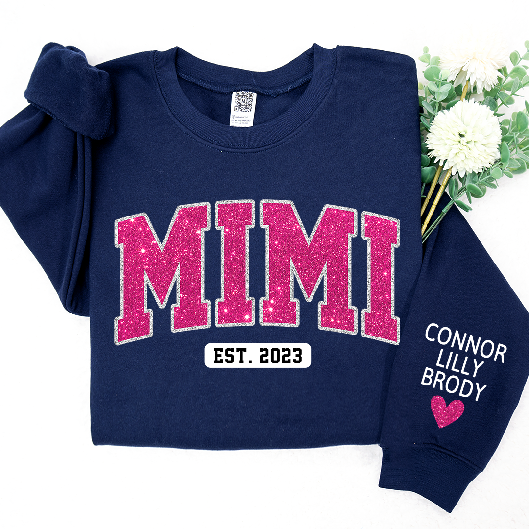 Mimi Pink Glitter Sweatshirt, Custom Mimi And Kids, Grandma Gift TH Sweatshirt