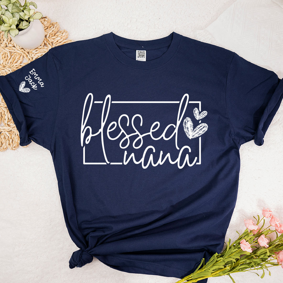 Blessed Grandma Shirt, Custom Grandkids Names, Heart Design T-Shirt, Perfect Gift for Grandma