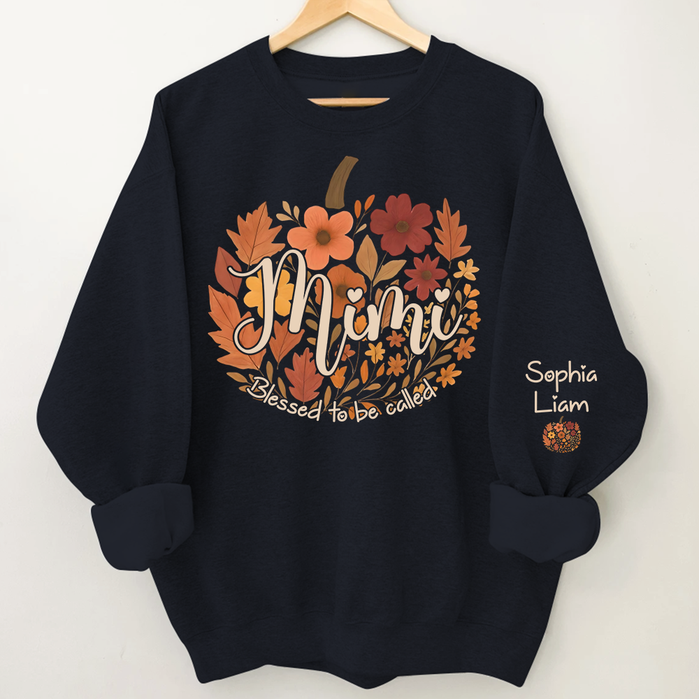 Custom Mimi Fall Sweatshirt with Kids Names, Floral Pumpkin Grandma Shirt, Blessed to be Called Mimi Autumn Gift