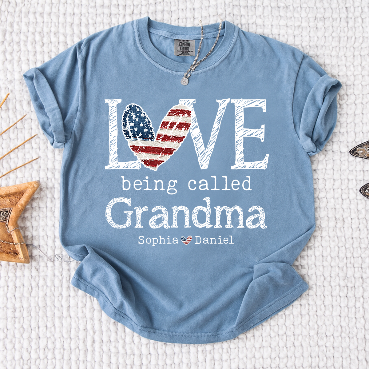 Comfort Colors LOVE Being Called Grandma T Shirt, USA Flag Heart Design with Kids  Names, Custom Grandma Shirt, Perfect Gift for Mother's Day