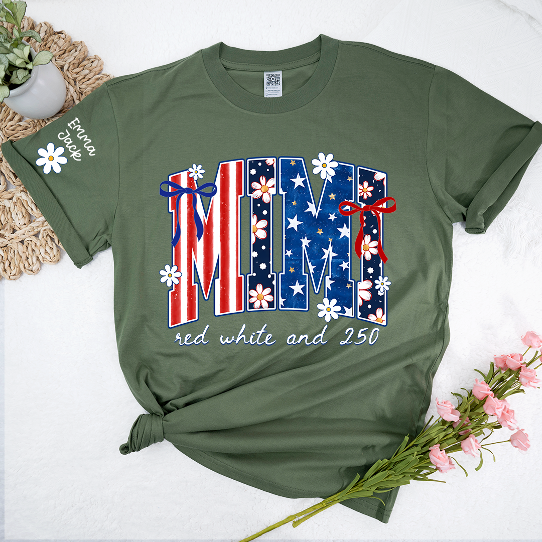 Patriotic Mimi T-Shirt for America’s 250th Anniversary | Red, White, and 250 Stars & Stripes
