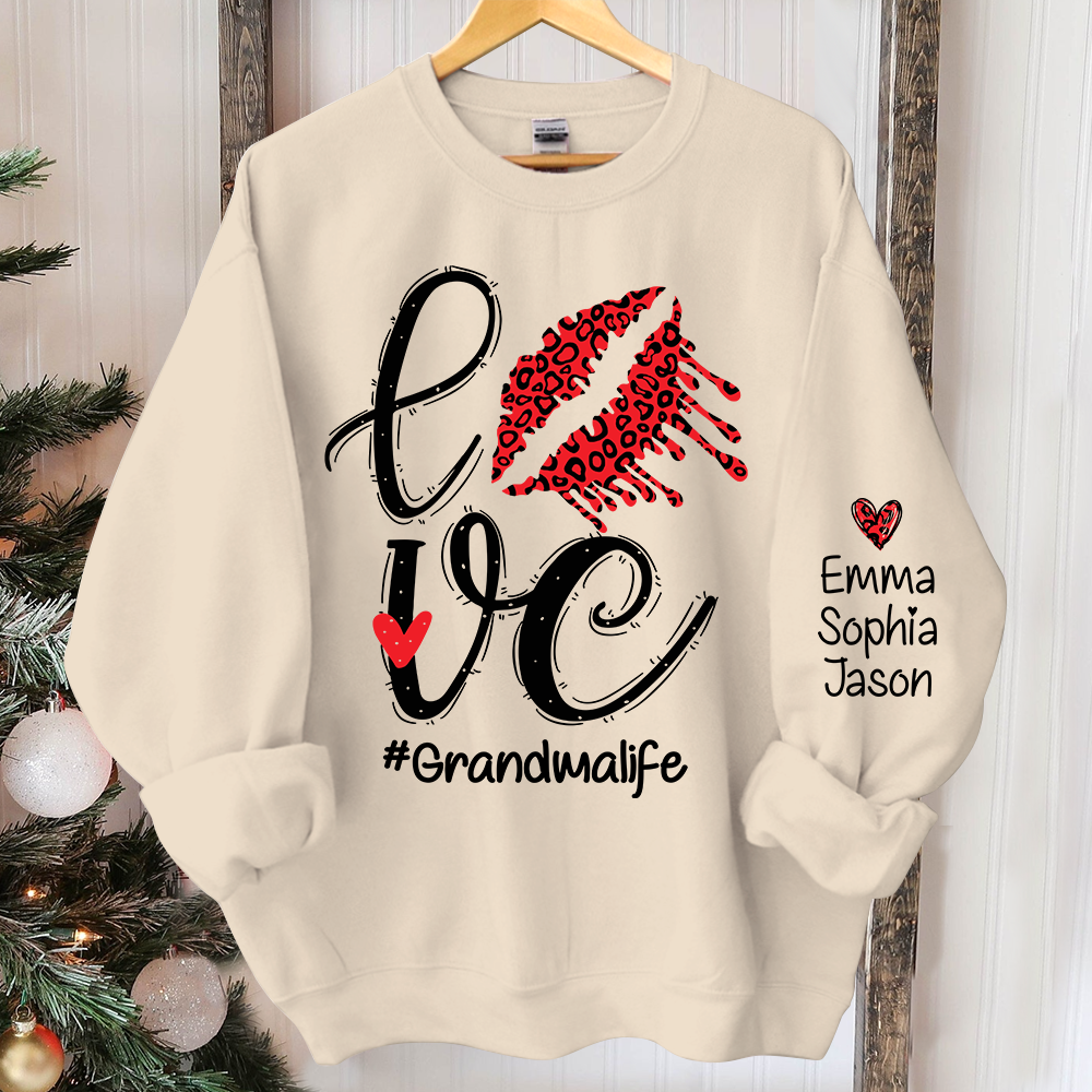 Love Lips Grandma Life Sweatshirt, Custom Grandma And Kids Christmas, Grandma Gift TH Sweatshirt