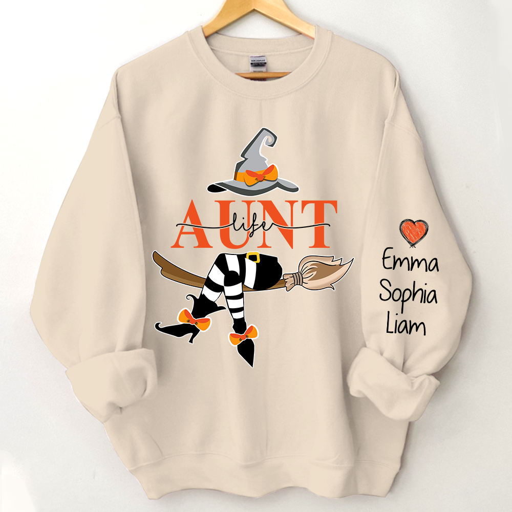 Aunt Life Witch Sweatshirt, Custom Aunt & Kids Halloween, Gift For Aunt TH Sweatshirt