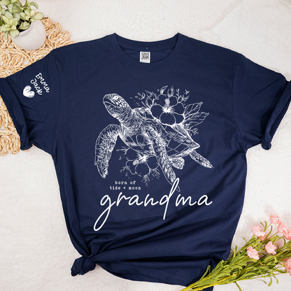 Custom Grandma Sea Turtle T Shirt, Personalized Grandchildren Names Sleeve Tee, Nature Lover Grandma Gift for Women