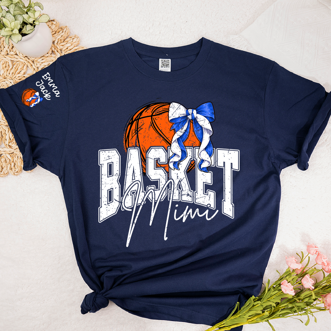 Basketball Mimi Shirt Personalized with Grandkids Names, Custom Basketball Family Tee