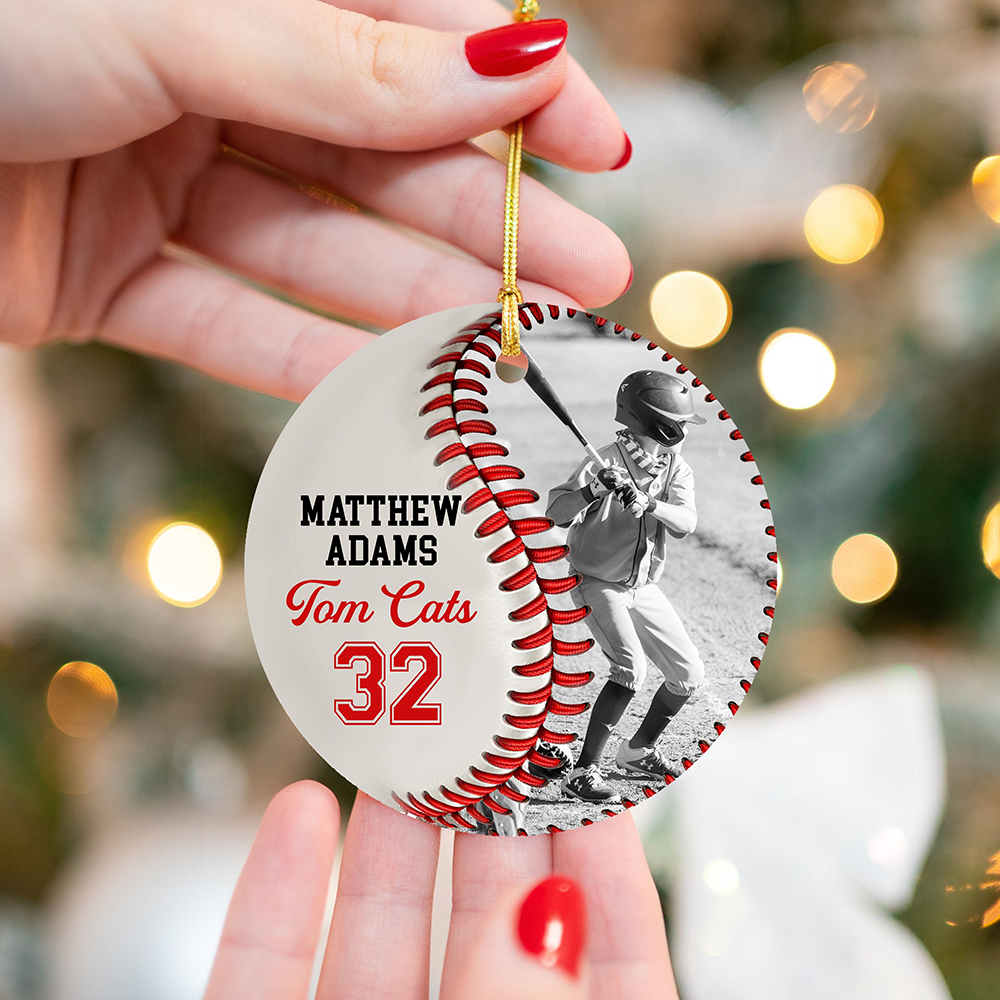 Personalized Baseball Acrylic Ornament With Photo, Custom Team Name & Jersey Number Christmas Tree Gift