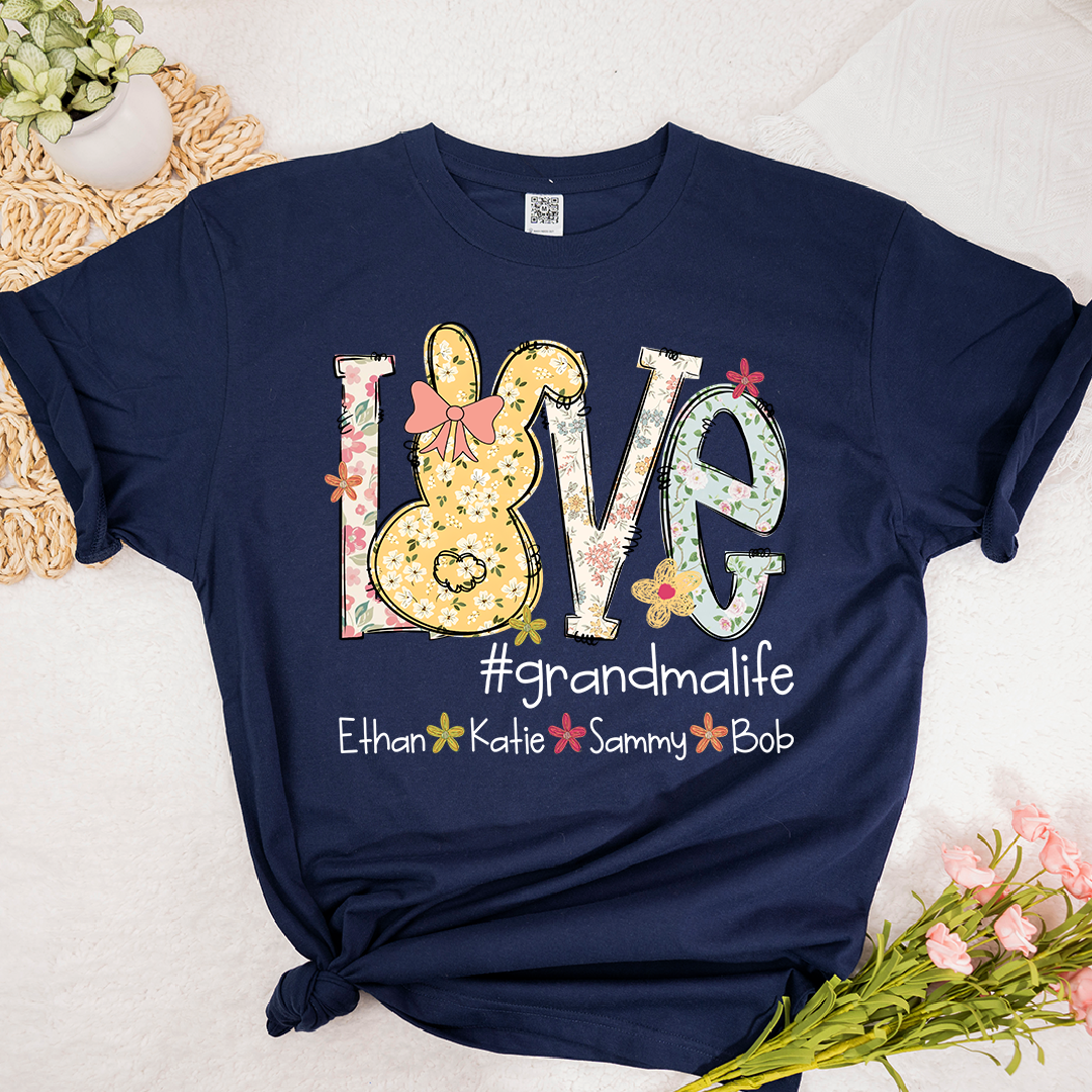 Love Grandma Life T Shirt, Personalized Flower Design with Children Names