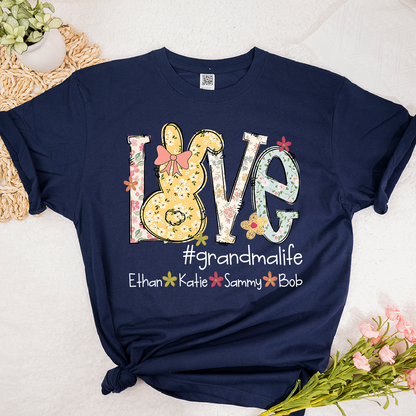 Love Grandma Life T Shirt, Personalized Flower Design with Children Names