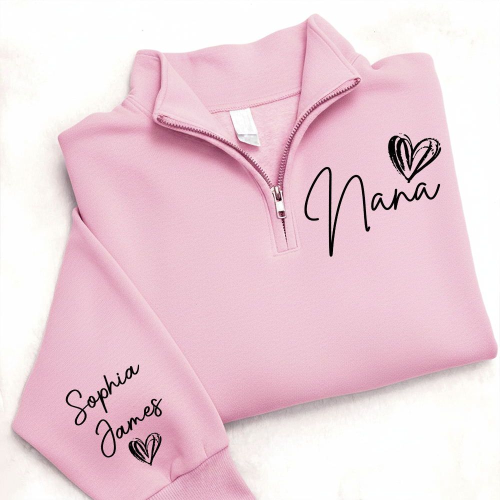 Custom Nana Quarter Zip – Personalized Sweatshirt With Names And Heart Design For Grandma Gift