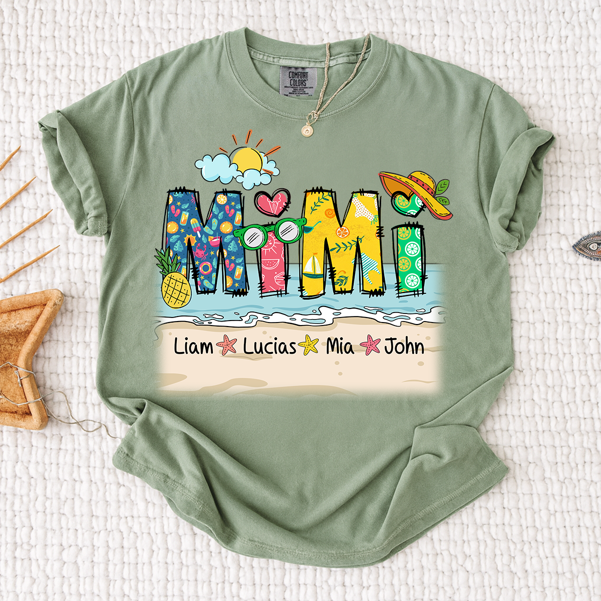 Comfort Colors® Cute Vacation Mimi Shirt with Pineapple and Sunglasses Design for Family