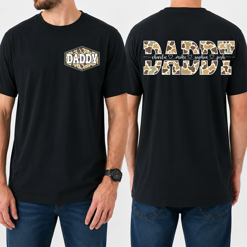 Daddy Camo Personalized T-Shirt – Custom Names Gift for Dad Daddy Papa