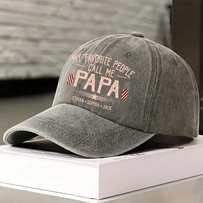 My Favorite People Call Me Grandpa Hat, Funny Grandpa Baseball Cap, Patriotic American Flag Gift for Grandfather Dad Papa Fathers Day Birthday Present