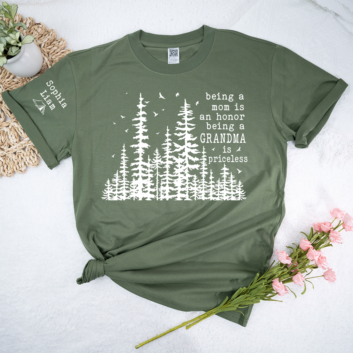 Being a Mom Is an Honor Being a Grandma Is Priceless Shirt, Personalized Grandma Shirt with Grandkids Names, Nature Lover Tee