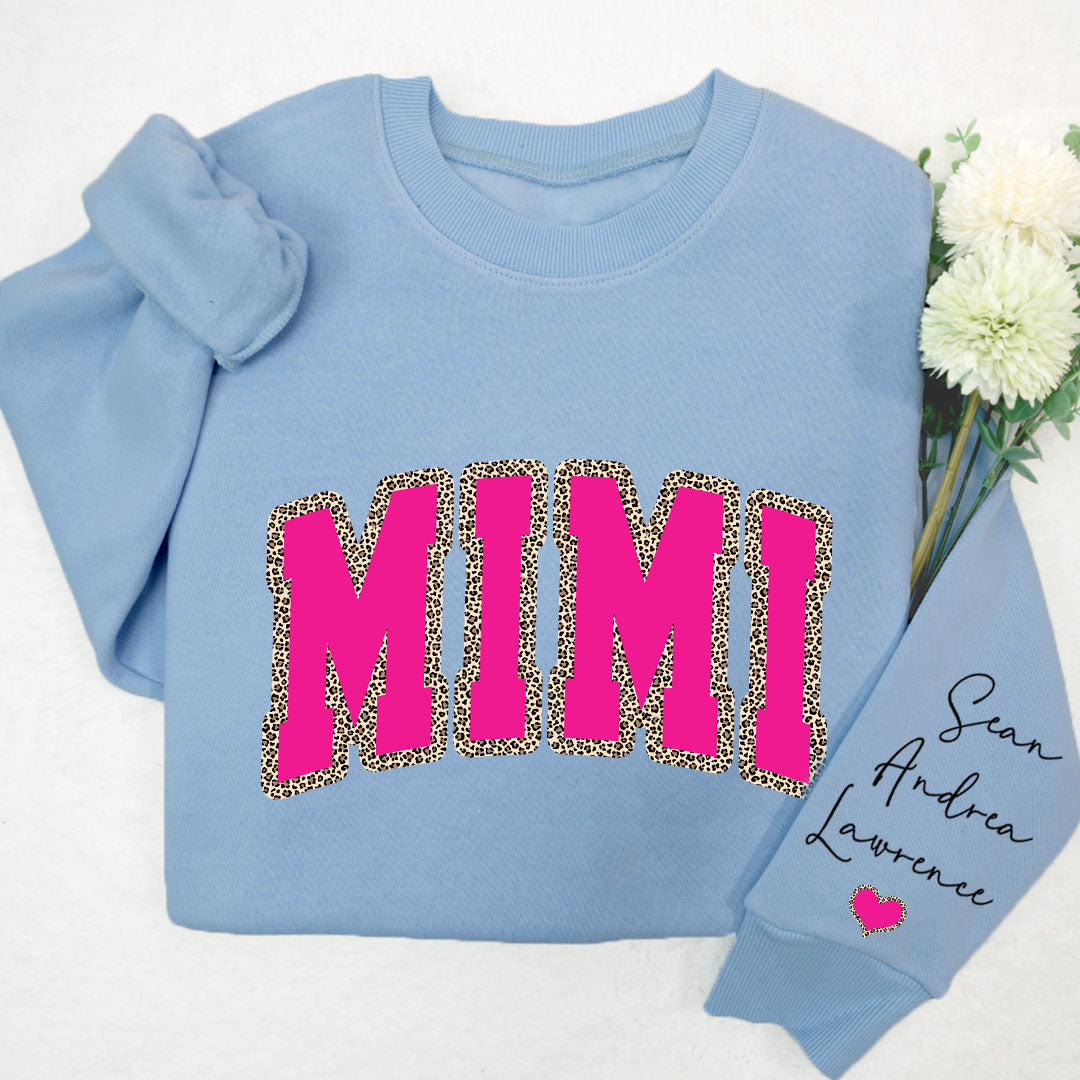 Mimi Leopard Pink And Grandkids Mother's Day Sweatshirt