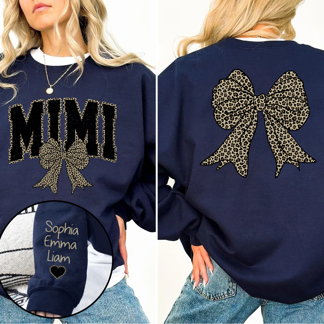 Mimi Leopard Bow Black And Grandkids Sweatshirt