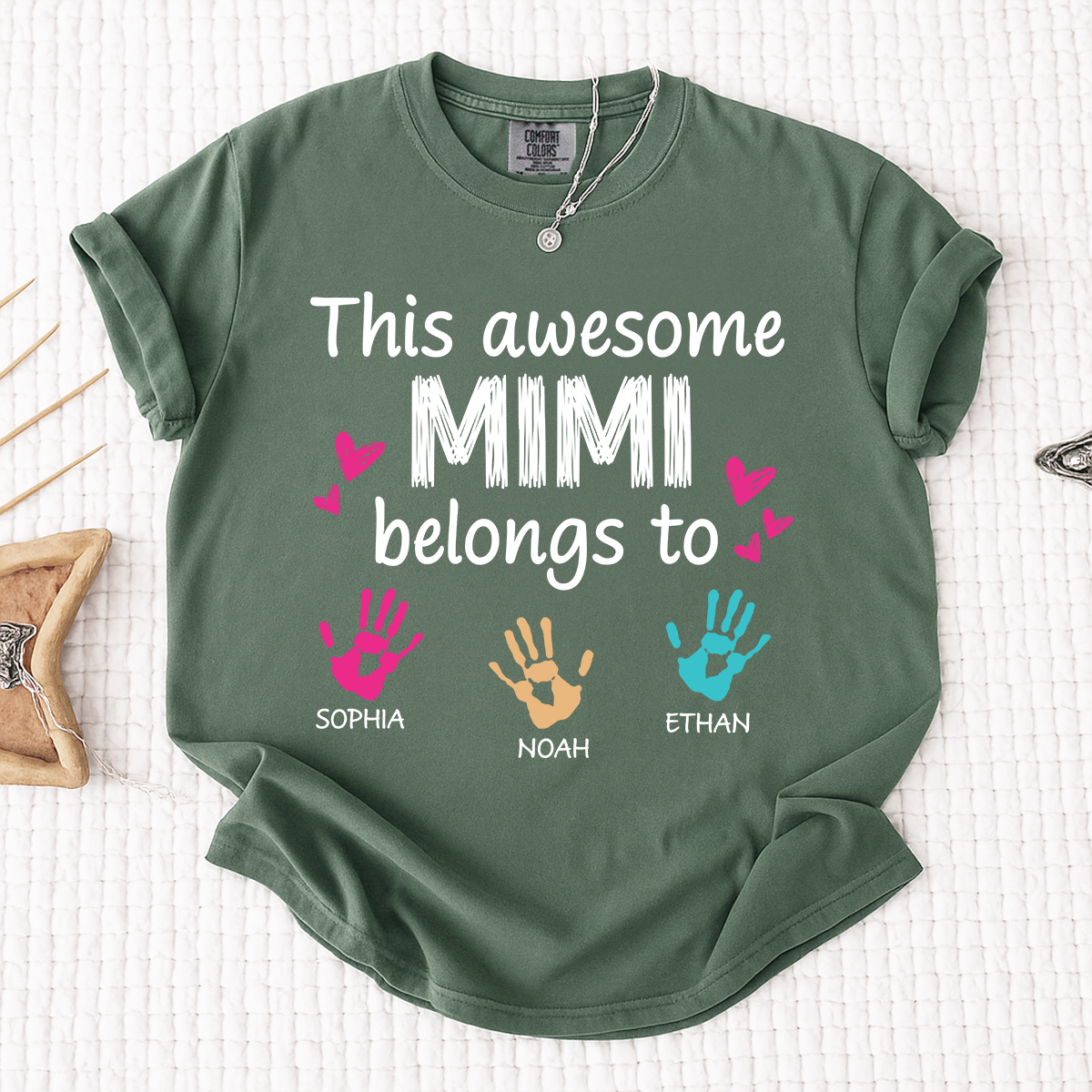 Comfort Colors Custom This Awesome Mimi Belongs to T-shirt with Handprint Design and Grandkids' Names
