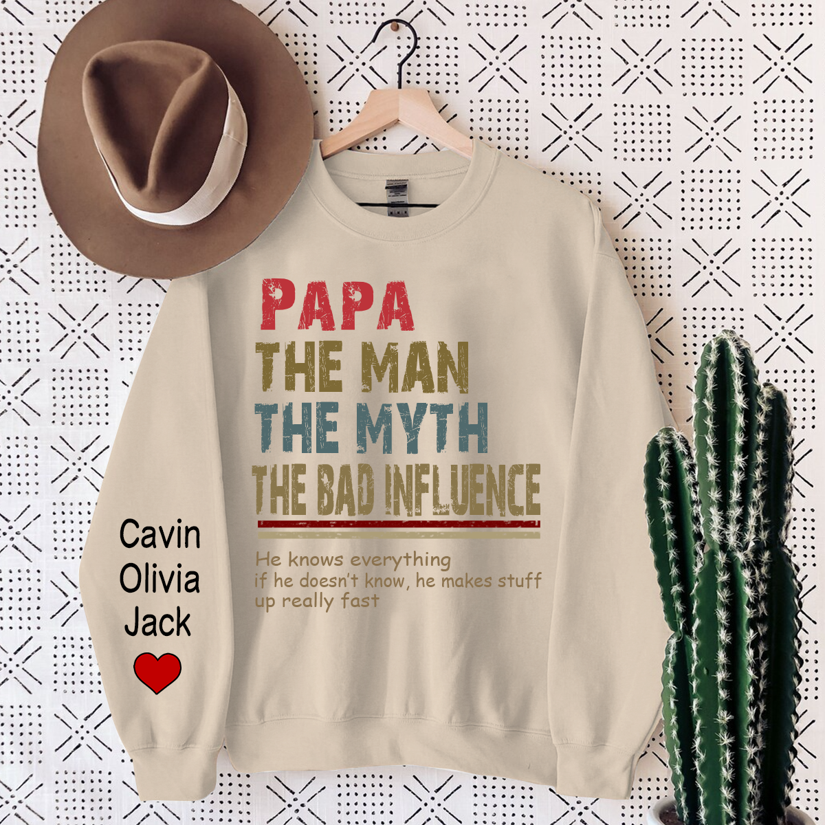 Papa The Man The Myth The Legend, Custom Papa With Kids Sweatshirt