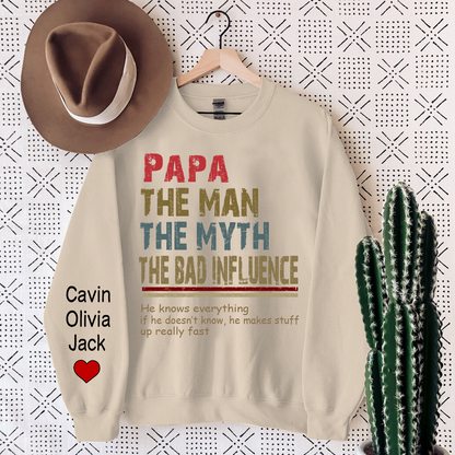 Papa The Man The Myth The Legend, Custom Papa With Kids Sweatshirt