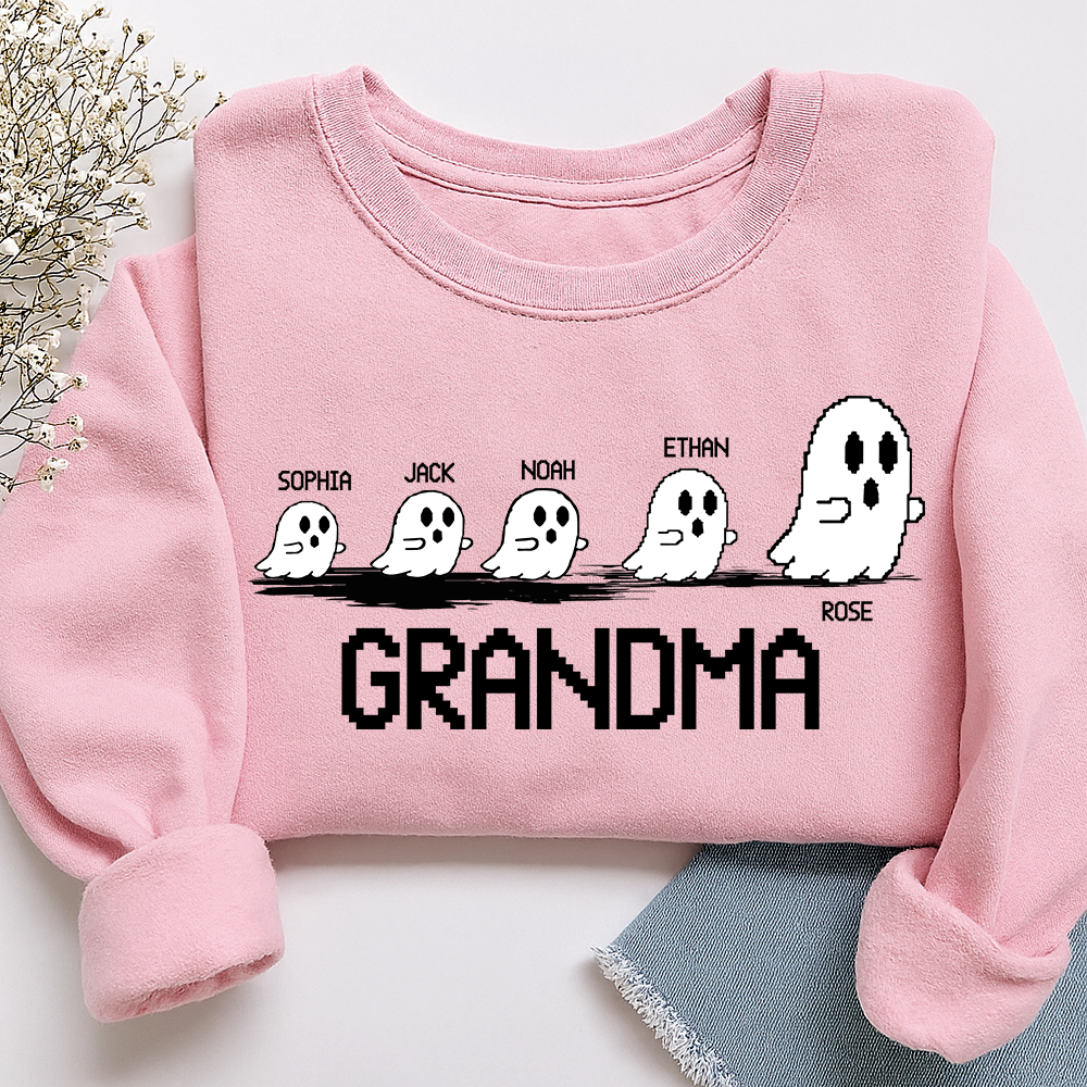 Personalized Grandma Ghost Sweatshirt, Custom Grandma And  Grandkids Names Halloween Gift