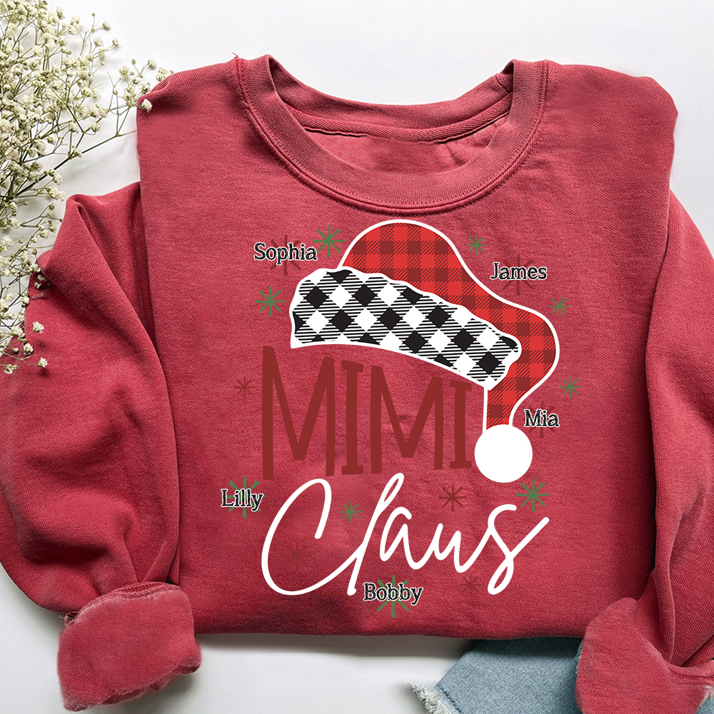 Personalized Mimi Claus Christmas Sweatshirt, Custom Grandma Shirt with Kids Names