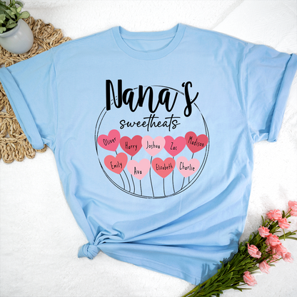 Nana’s Sweethearts Shirt, Personalized Heart Names Family T Shirt