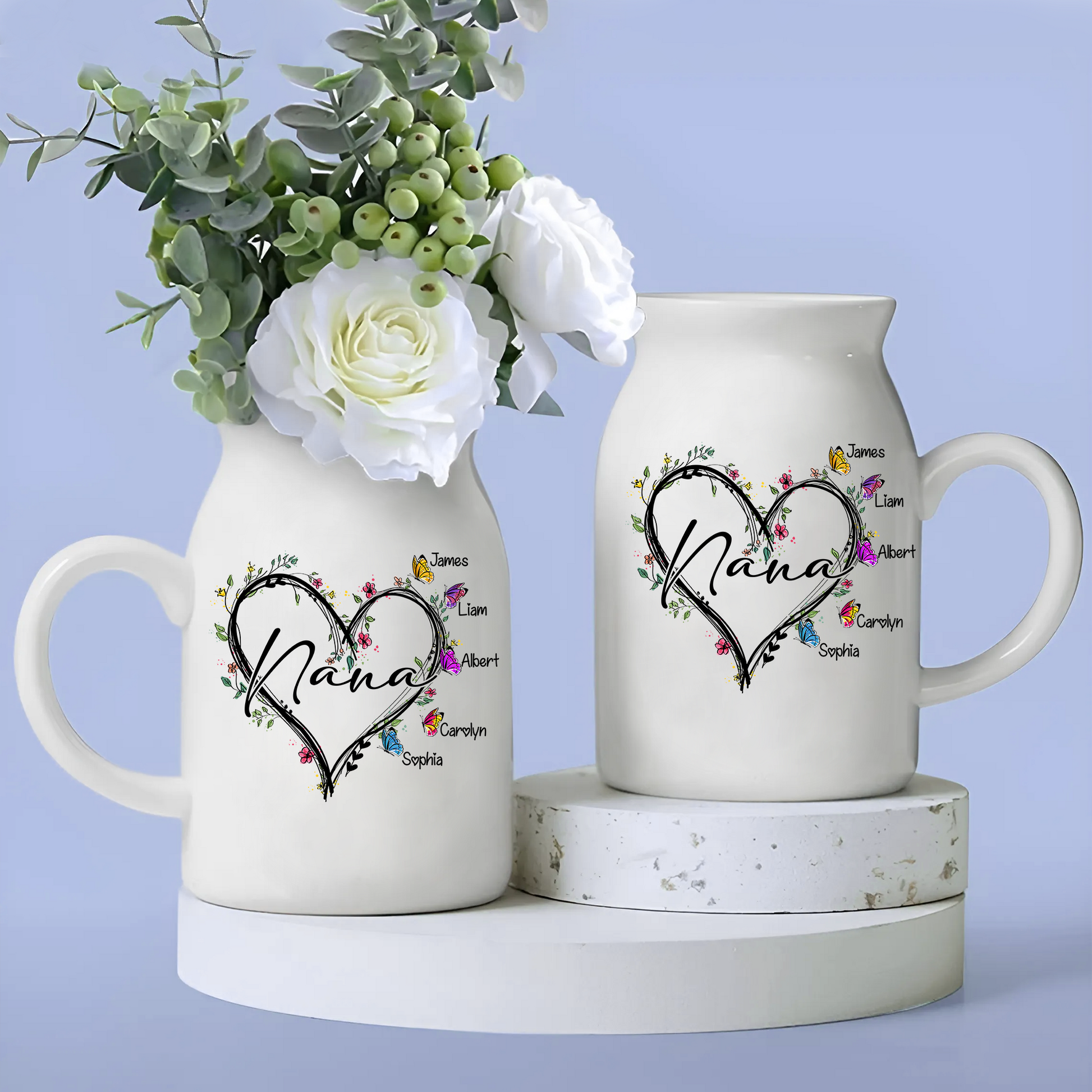 Flowers Heart Grandma And Kids - Custom Home Decoration Flower Vase According To Family Requirements - Warm Gift For Mother's Day, Ceramic Flower Vase