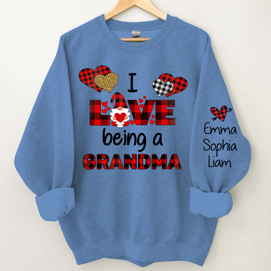Personalized Grandma Gnome Xmas Sweatshirt, Custom I Love Being A Grandma With Grandkids Christmas Sweatshirt