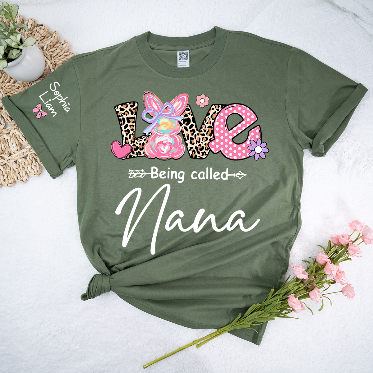 Love Being Called Nana Shirt, Cute Bunny Nana Graphic T Shirt With Leopard Print