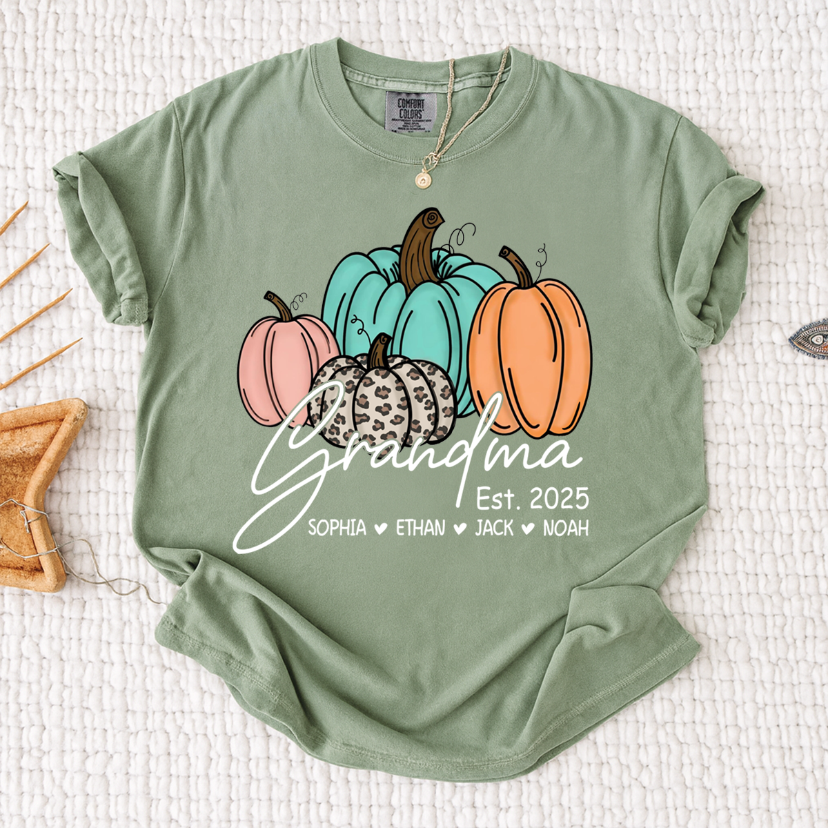 Comfort Colors® Fall Pumpkin Grandma Shirt, Personalized Autumn Gift for Grandma
