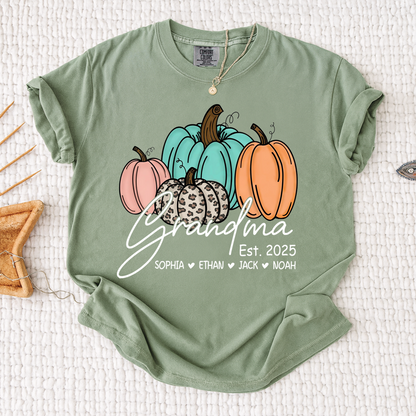 Comfort Colors® Fall Pumpkin Grandma Shirt, Personalized Autumn Gift for Grandma