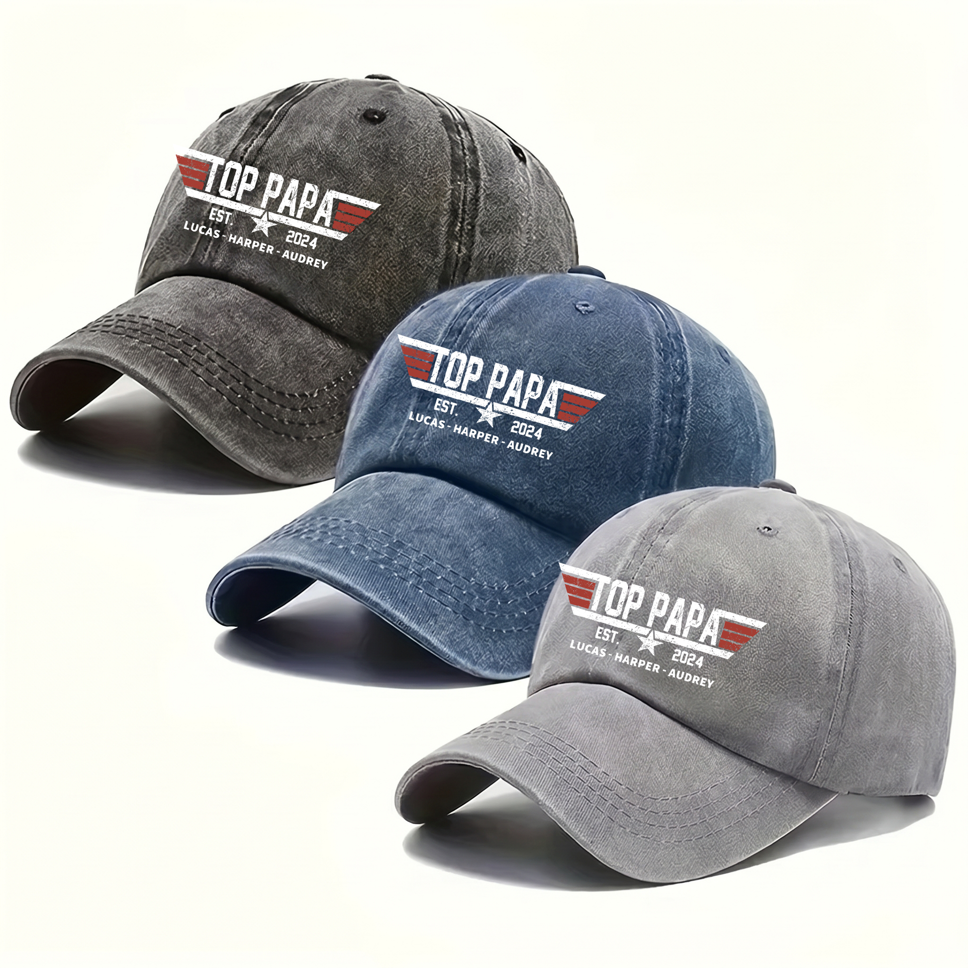 Personalized Gift Top Papa, Grandpa's Birthday, Father's Day Gift Trend, Personalized Custom Vintage Washed Denim Cap
