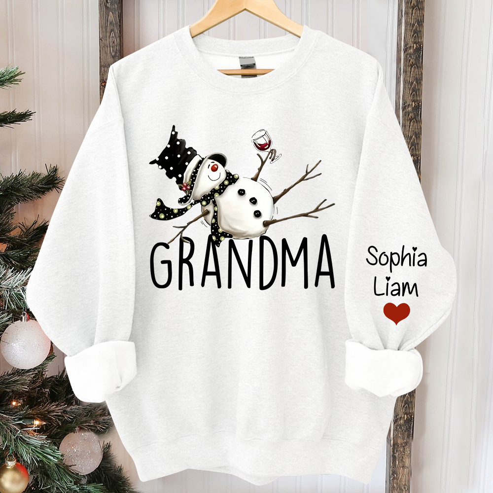Custom Grandma Snowman And Kids Christmas Sweatshirt