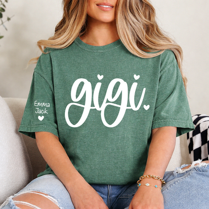 Custom Gigi T-Shirt, Personalized Grandma Tee with Love Heart and Custom Family Names, Perfect for Gigi