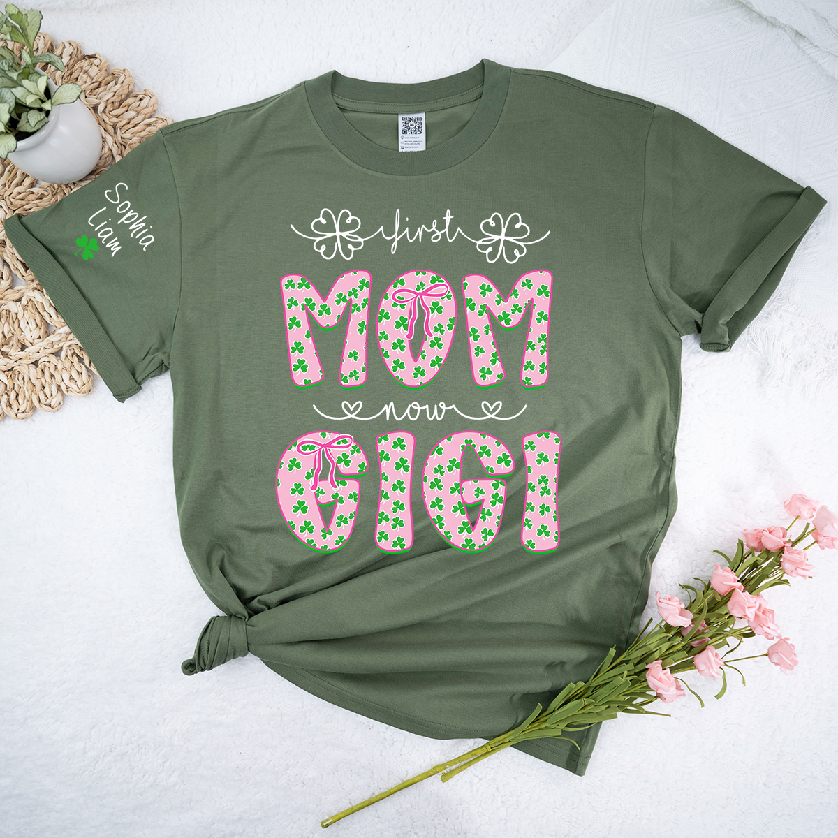 Personalized St Patrick’s Day Grandma Shirt with Kids Names, Shamrock Family Shirt, Custom Nana Mimi Mom Clover T Shirt