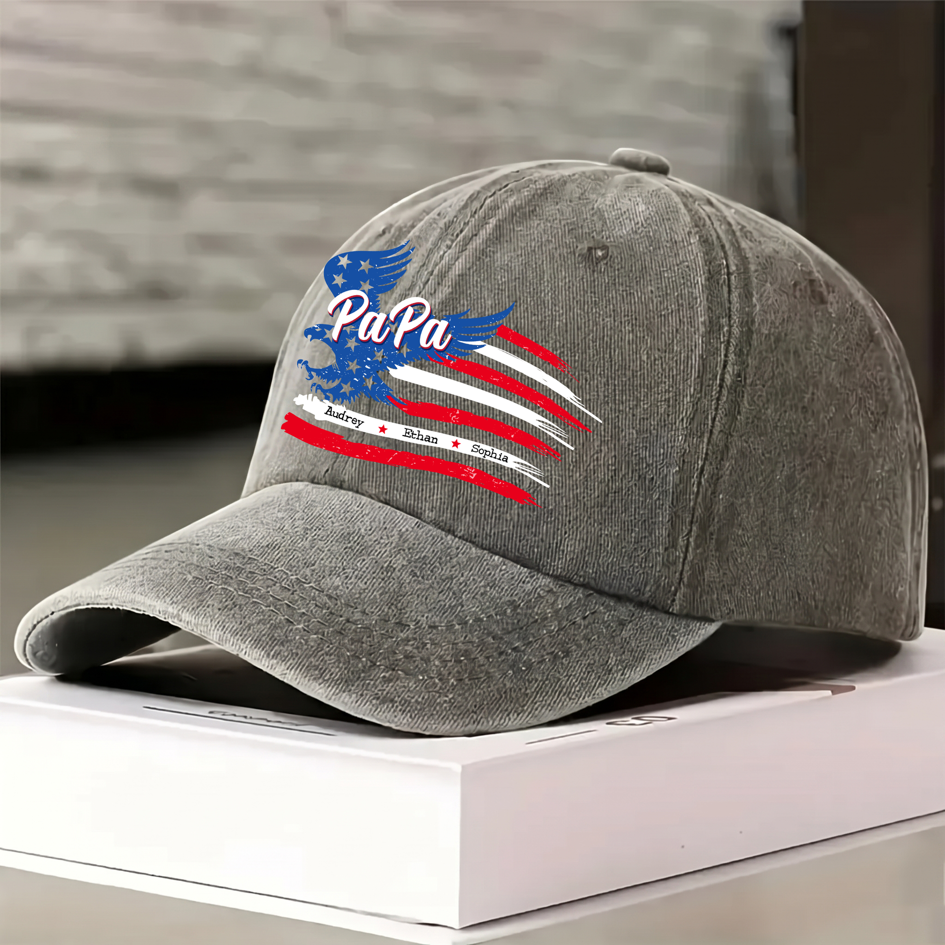 Personalized PaPa American Flag Hat for Grandpa, Custom Kids Names Patriotic Eagle Cap, Fathers Day Gift for Papa Grandfather Birthday Present for Men