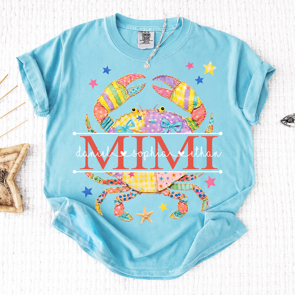 Comfort Colors® Personalized Mimi Crab Shirt with Grandkids Names, Coastal Grandma Tee, Custom Beach Crab Graphic T Shirt, Gift for Mimi from Grandchildren