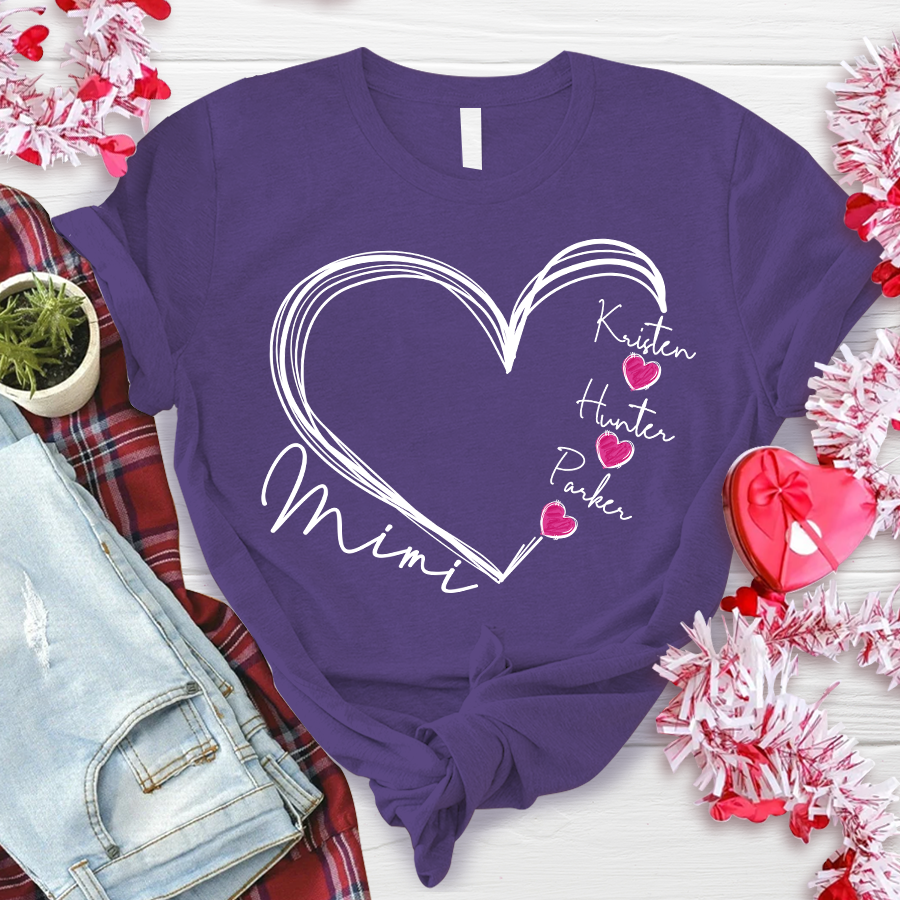 Custom Mimi Heart And Kids T-Shirt, Personalized Mimi Shirt, Mother's Day Gift For Grandma Mimi Nana Gigi Gaga Grammy